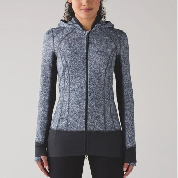 Tops - Lululemon Daily Practice Jacket Womens 10 Heathered Gray Black Zip Up Thumbholes